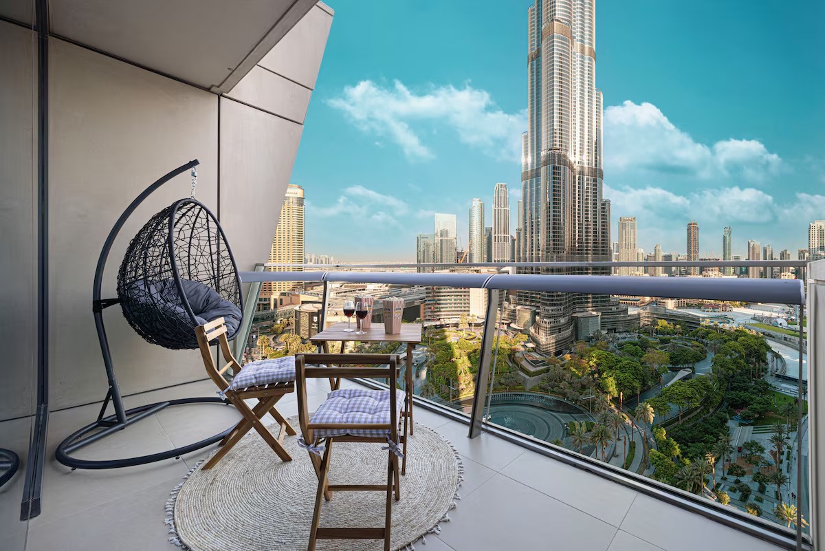 Balcone arredato con vista sul Burj Khalifa, a Downtown Dubai